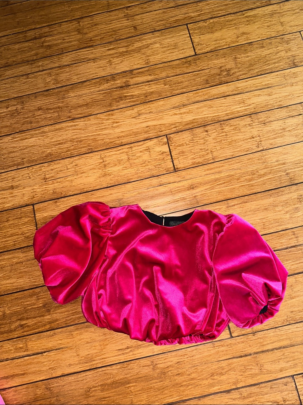 ZARA Bright Fuchsia Puff Sleeve Satin Top